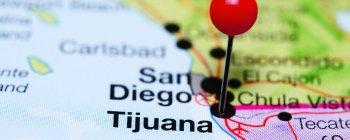 Map with a pin in Tijuana, Mexico