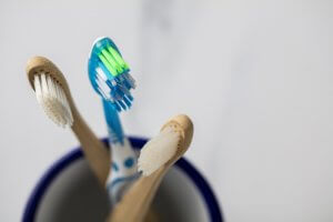 plastic and bamboo toothbrush