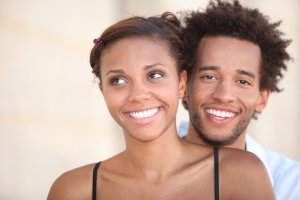 smiling couple with white teeth