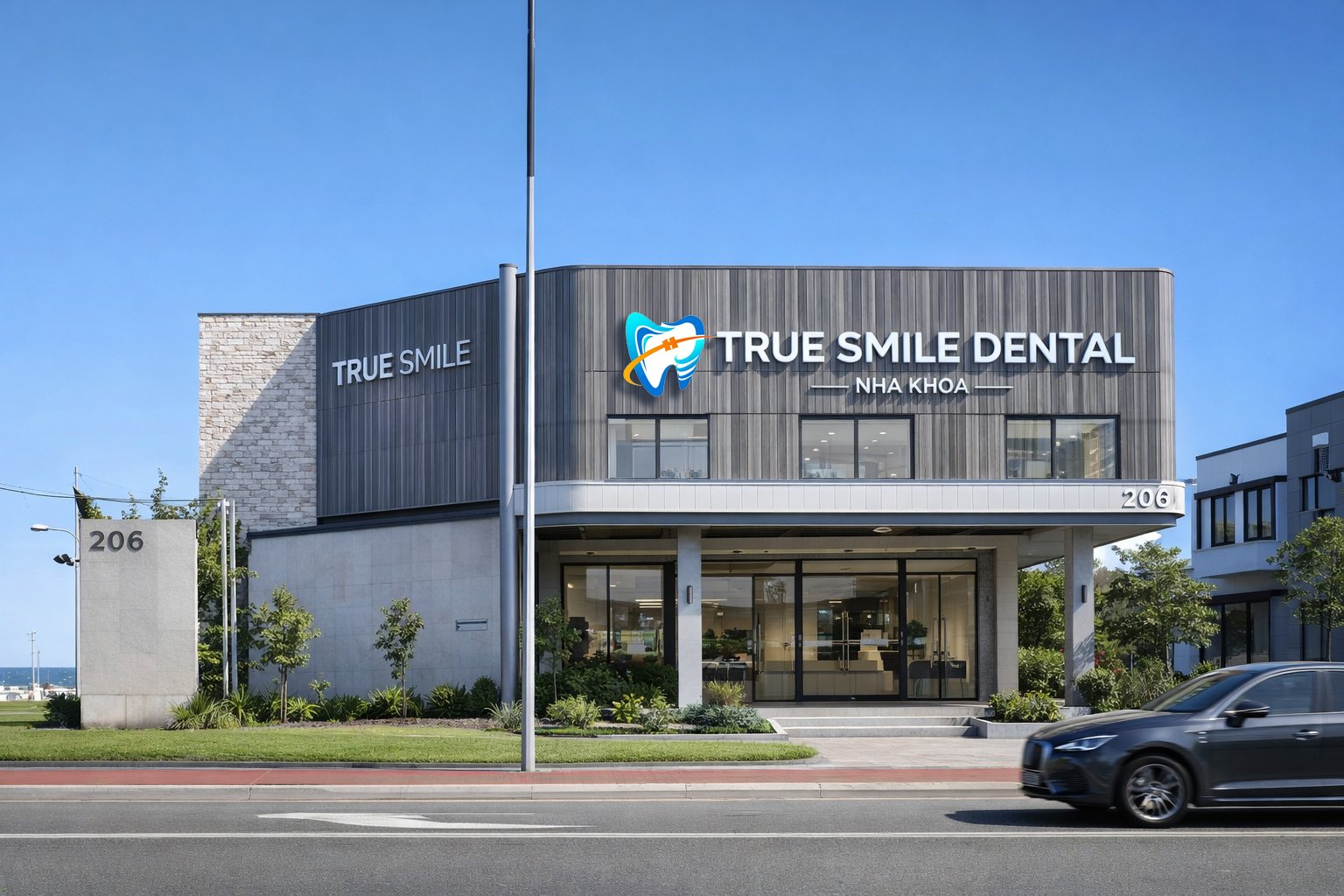 True Smile Dental clinic building exterior in Vietnam