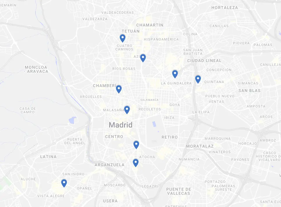 Mapa de clinicas dentales Dr Smile en Madrid
