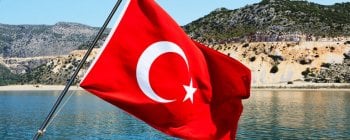 view from sea with Turkish flag